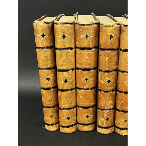 1317 - Set of antique French brown leather spine books, with marbled end boards (9)