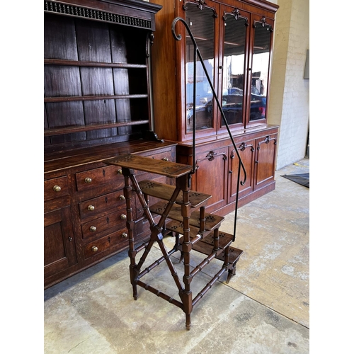 1327 - Rare set of antique faux bamboo support walnut library steps, with iron hand rail.  –Ex Sotheby’s au... 