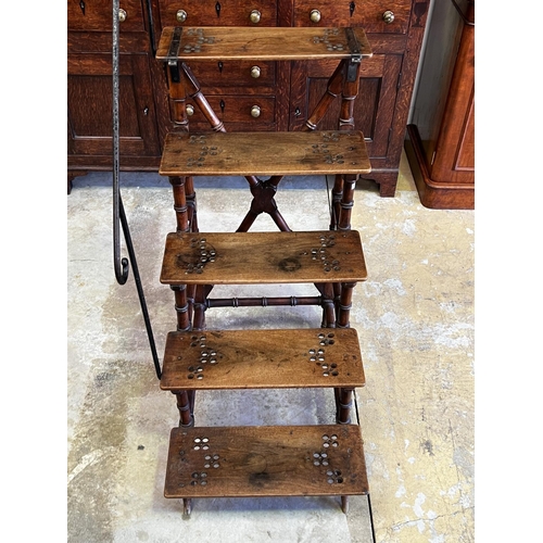 1327 - Rare set of antique faux bamboo support walnut library steps, with iron hand rail.  –Ex Sotheby’s au... 