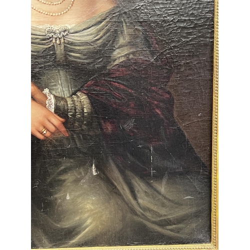 1345 - Antique German School, portrait of a lady, oil on canvas, approx 105 cm x 78 cm