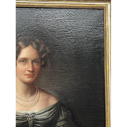 1345 - Antique German School, portrait of a lady, oil on canvas, approx 105 cm x 78 cm