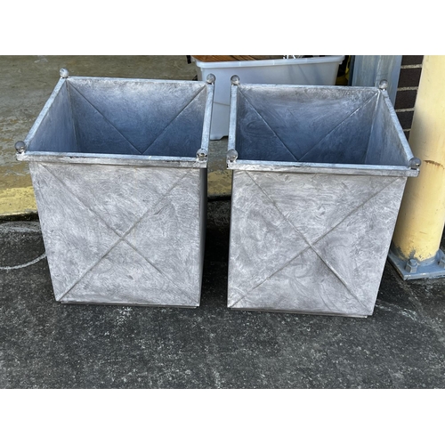 1358 - Pair of zinc square form planter boxes, each with ball form finials, each approx 58cm H x 49.5cm Dia... 