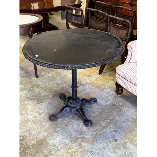 1359 - French style metal patio or bistro table, approx 73cm H x 83cm Dia