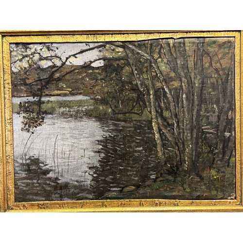 1324 - Prof Alfred Bergstrom (1869-1930) river landscape, oil on canvas, see stamps and info verso, approx ... 