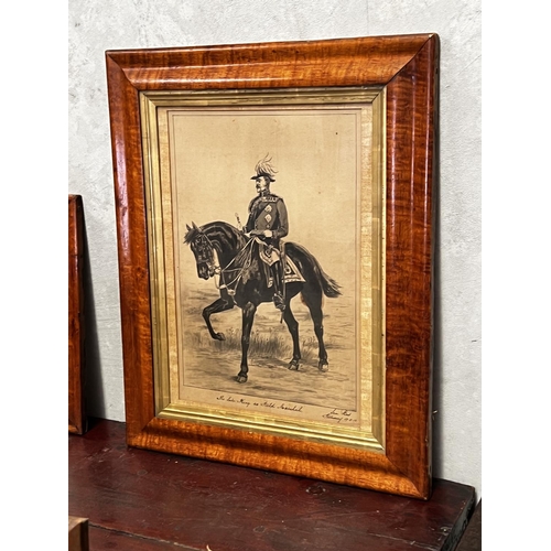 1338 - 19th Century painting of The late King as Field marshal in birds-eye maple. Signed lower right Sam B... 