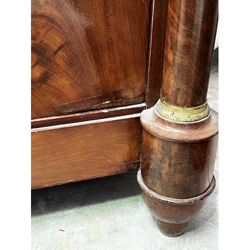 1367 - Antique French Empire mahogany marble topped two door cabinet, fitted with two columns to the sides,... 