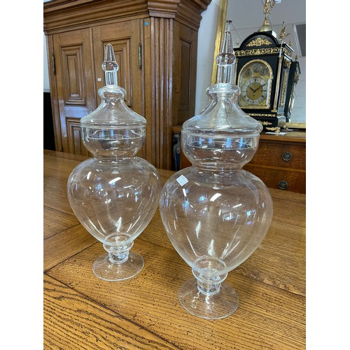 1373 - Pair of glass baluster lidded urns, each approx 58cm H (2)