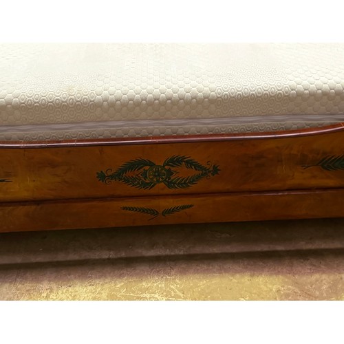 1365 - Antique French Empire revival day bed, painted green decoration, approx 109cm H x 218cm W x 110cm D