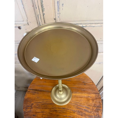 1376 - Vintage turned brass dish top table, approx 53cm H x 28 cm Dia