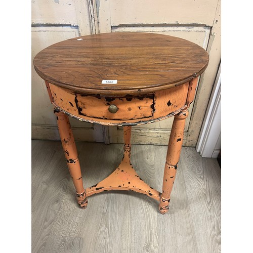 1382 - Rustic distressed painted circular occasional table, fitted with a single drawer, elm top, approx 86... 