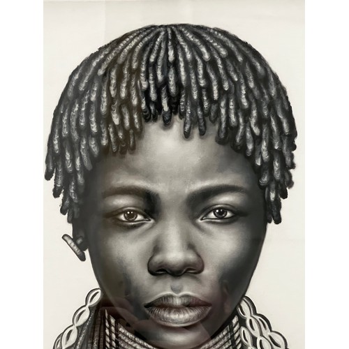 1380 - Unknown, Monochrome painting, Native girl, approx 66cm x 51cm