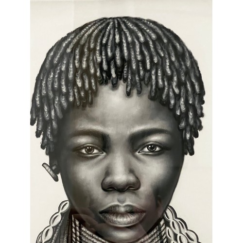 1380 - Unknown, Monochrome painting, Native girl, approx 66cm x 51cm