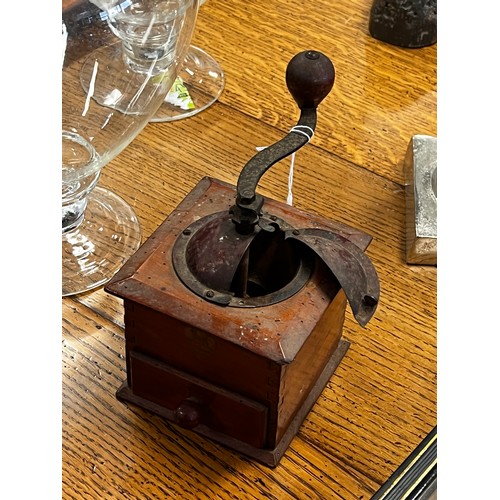 1093A - Antique French Peugeot wood and metal coffee grinder, approx 18cm H