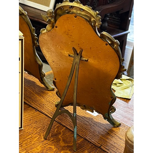 1341A - Pair of French Art Nouveau brass easel back mirrors, each approx 43cm H (2)