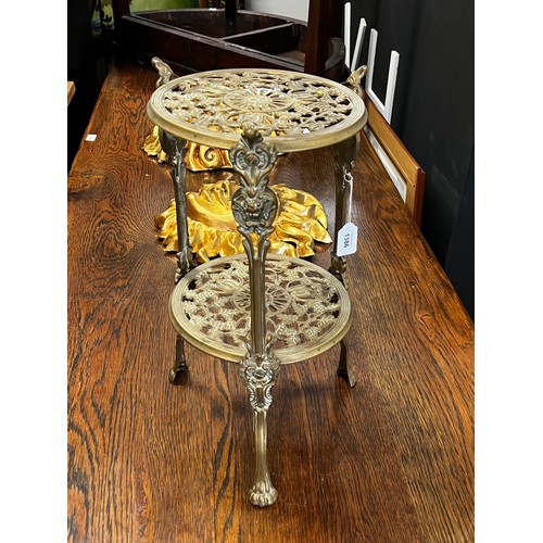 1386 - Cast brass two tiered pant stand, approx 46cm H