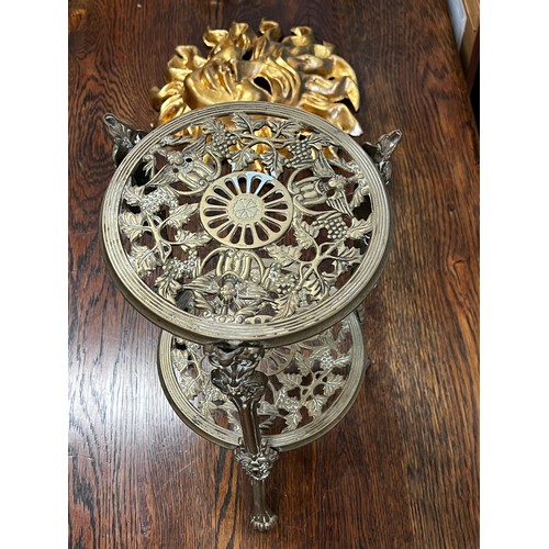 1386 - Cast brass two tiered pant stand, approx 46cm H
