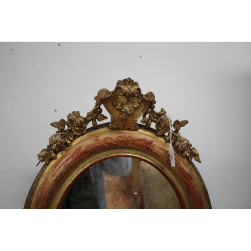 26 - Petite antique French oval salon mirror, approx 55cm x 39cm