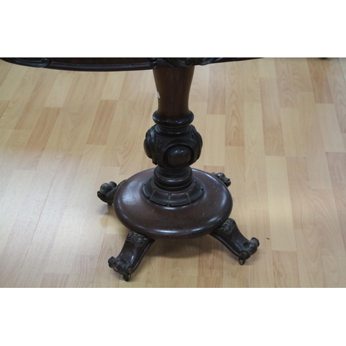 48 - Antique English flambé mahogany William IV / early Victorian fold over card table, approx 71cm H x 9... 