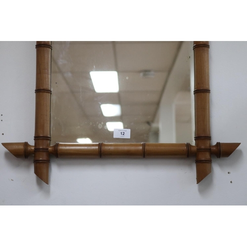 12 - Antique French faux bamboo mirror, approx 64cm x 54cm
