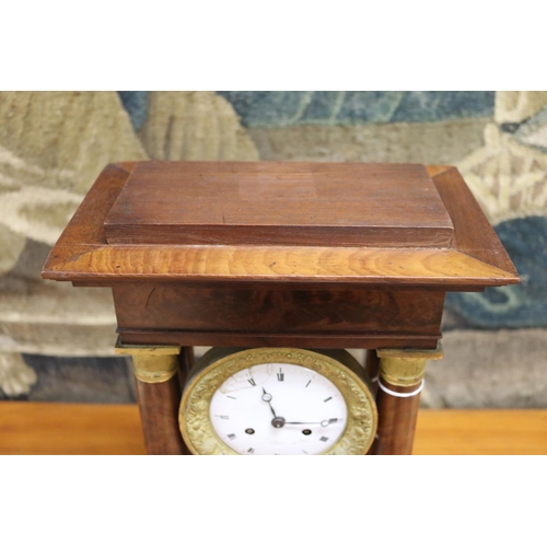 9 - Antique French Napoleon III portico mantle clock, unknown working order, has pendulum and has key (i... 