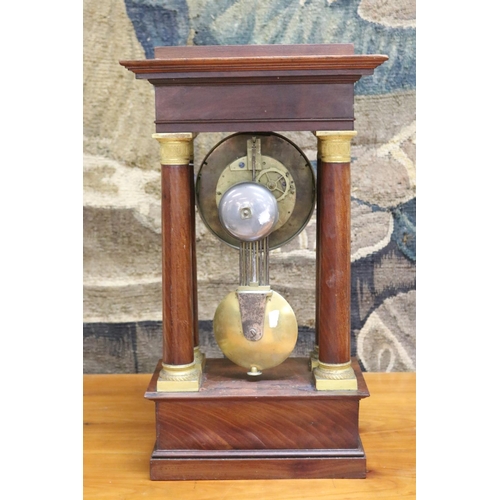 9 - Antique French Napoleon III portico mantle clock, unknown working order, has pendulum and has key (i... 