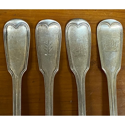 57 - Set of four antique Victorian hallmarked sterling silver Military Fiddle and thread dinner forks, ap... 
