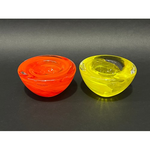 12 - Two Kosta Boda Votives, one orange and the other yellow, approx 7cm H (2)