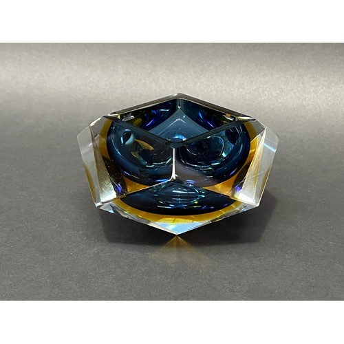45 - Murano Seguso facetted Art glass shaped bowl/ashtray, approx 8cm H x 15cm Dia