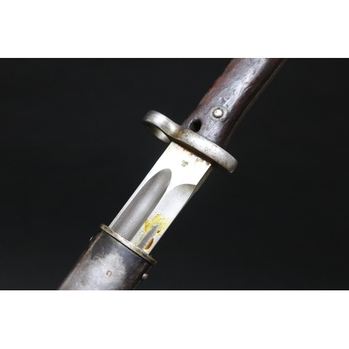 26 - South American bayonet with scabbard. Very similar to Kiesling 149), blade has a crest on the ricass... 