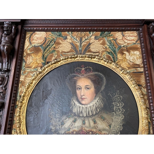 1 - Rare large antique elaborate French fire place surround, mounted with a 19th Century portrait of Mar... 