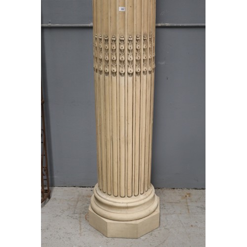 53 - Very tall pair of French painted Corinthian columns, turned fluted wood with cast plaster capitals, ... 