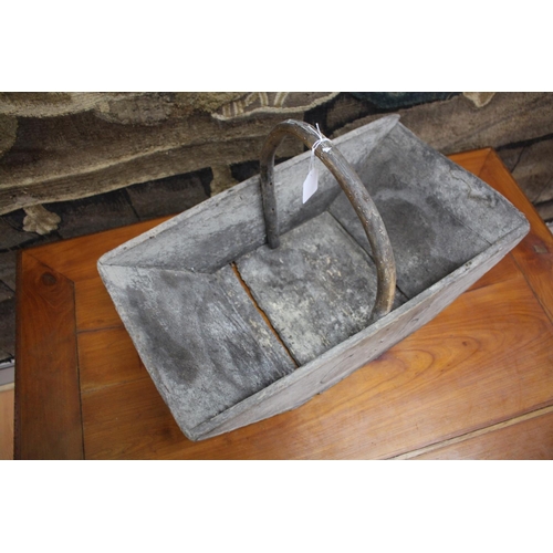 70 - Antique French wooden basket, approx 18cm H ex handle 53cm W x 29cm D