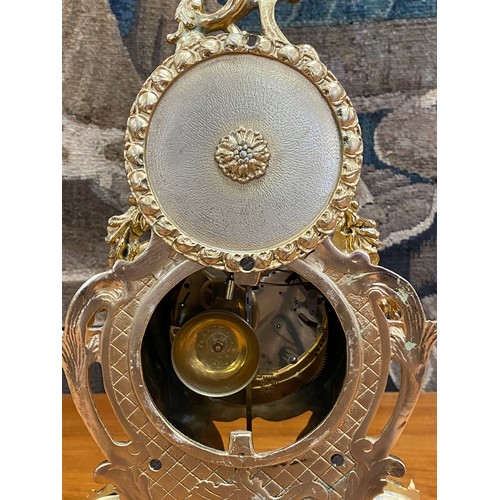 87 - Vintage West German movement, Louis XV revival clock, cast brass case, no key has pendulum, unknown ... 
