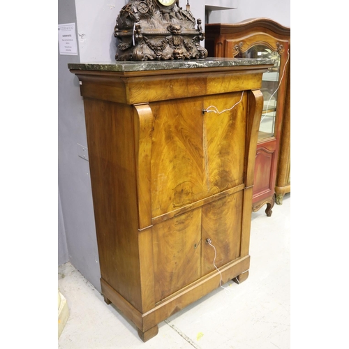 89 - Antique French secretaire a battant, in figured walnut with marble top, fitted interior, with leathe... 
