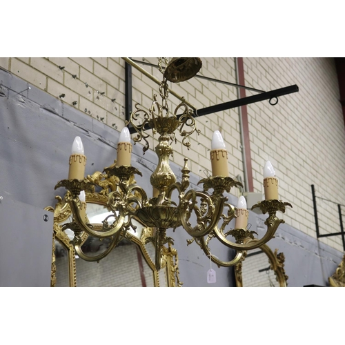90 - French cast brass nine light chandelier, unknown working condition, approx 54cm H