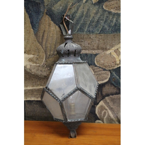 99 - Vintage French sectional copper pendant light fitting, unknown working condition, approx 51cm H