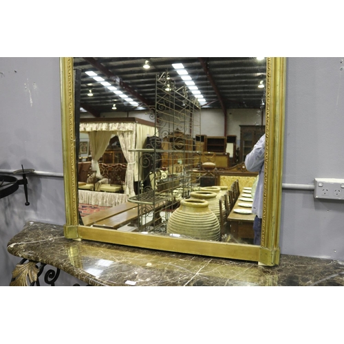 105 - Fine and large antique French true gilt mantle mirror with shaped top & decoration, approx 178cm x 1... 
