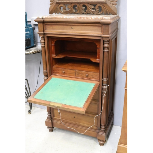 114 - Antique French Henri II marble topped secretaire, approx 138cm H x 75cm W x 44cm D