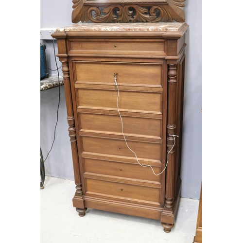 114 - Antique French Henri II marble topped secretaire, approx 138cm H x 75cm W x 44cm D