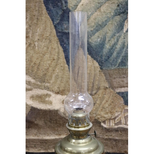 116 - Antique brass oil lamp, approx 58cm H