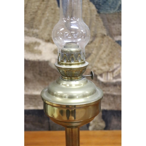 116 - Antique brass oil lamp, approx 58cm H