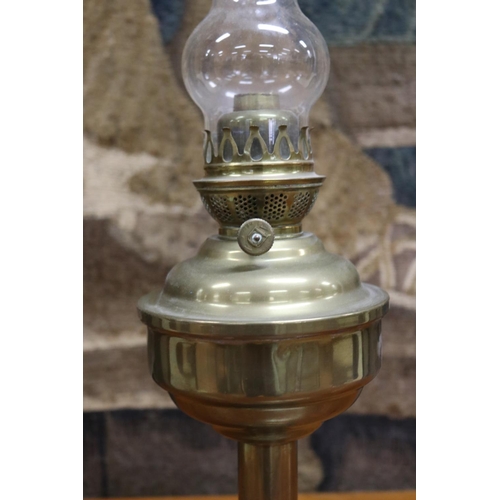 116 - Antique brass oil lamp, approx 58cm H