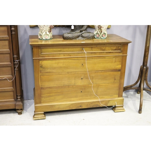 120 - Antique French walnut four drawer chest on bracket feet, approx 100cm H x 123cm W x 56cm D