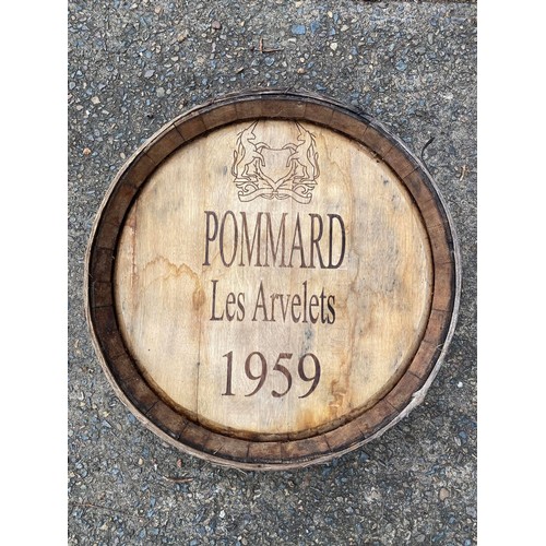 126 - Vintage French barrel front marked Pommard Les Arvelets 1959, approx 63cm Dia