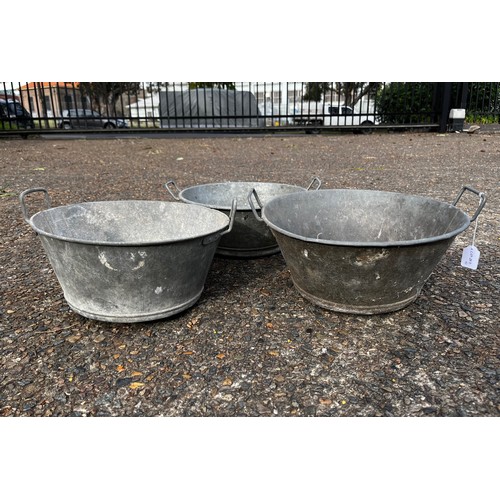 127 - Lot of three French gal metal buckets, approx 18cm H x 37cm Dia and smaller (3)