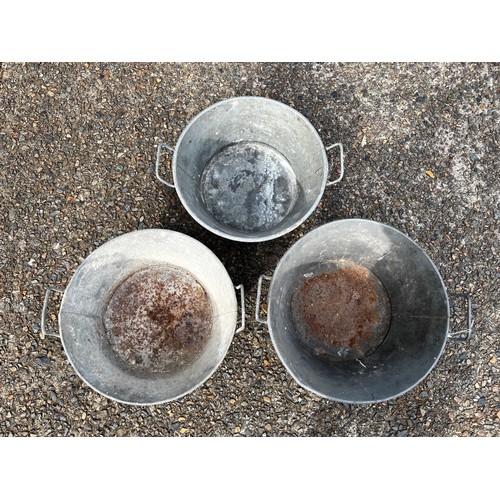 127 - Lot of three French gal metal buckets, approx 18cm H x 37cm Dia and smaller (3)
