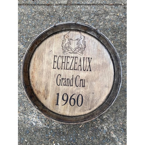 129 - Vintage French barrel front marked Echezeaux Grand Cru 1960, approx 63cm Dia