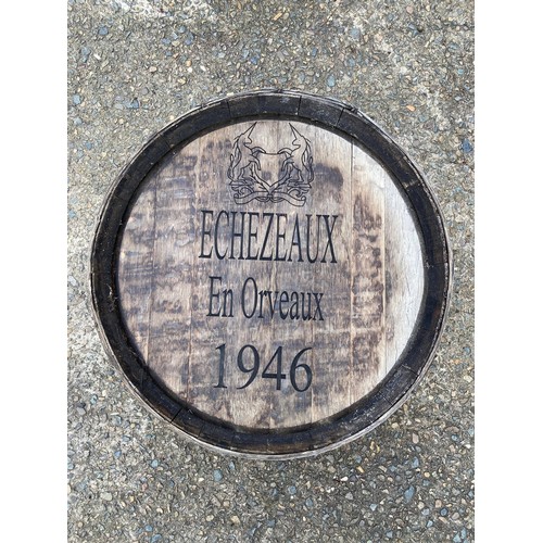 131 - Vintage French barrel front marked Echezeaux En Orveaux 1946, approx 63cm Dia