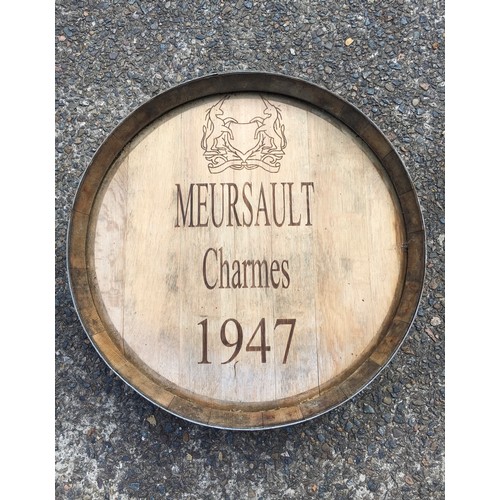 134 - French barrel front marked Meursault Charmes 1947, approx 63cm Dia