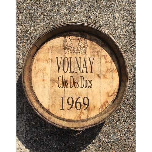 138 - French barrel front marked Volnay Clos Des Ducs 1969, approx 63cm Dia